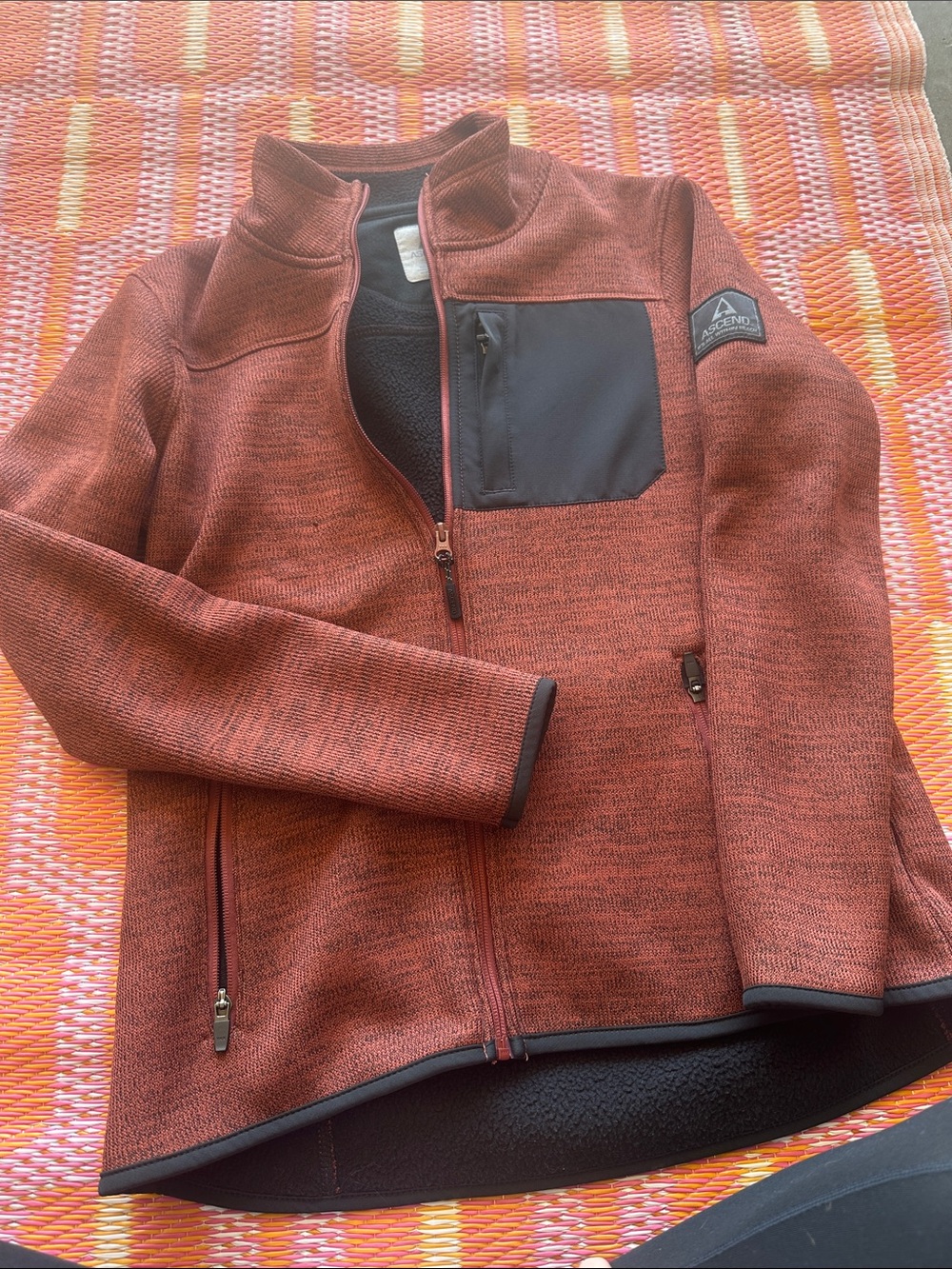 Ascend Men's Rust Heather Full-Zip Jacket with Black Chest Pocket